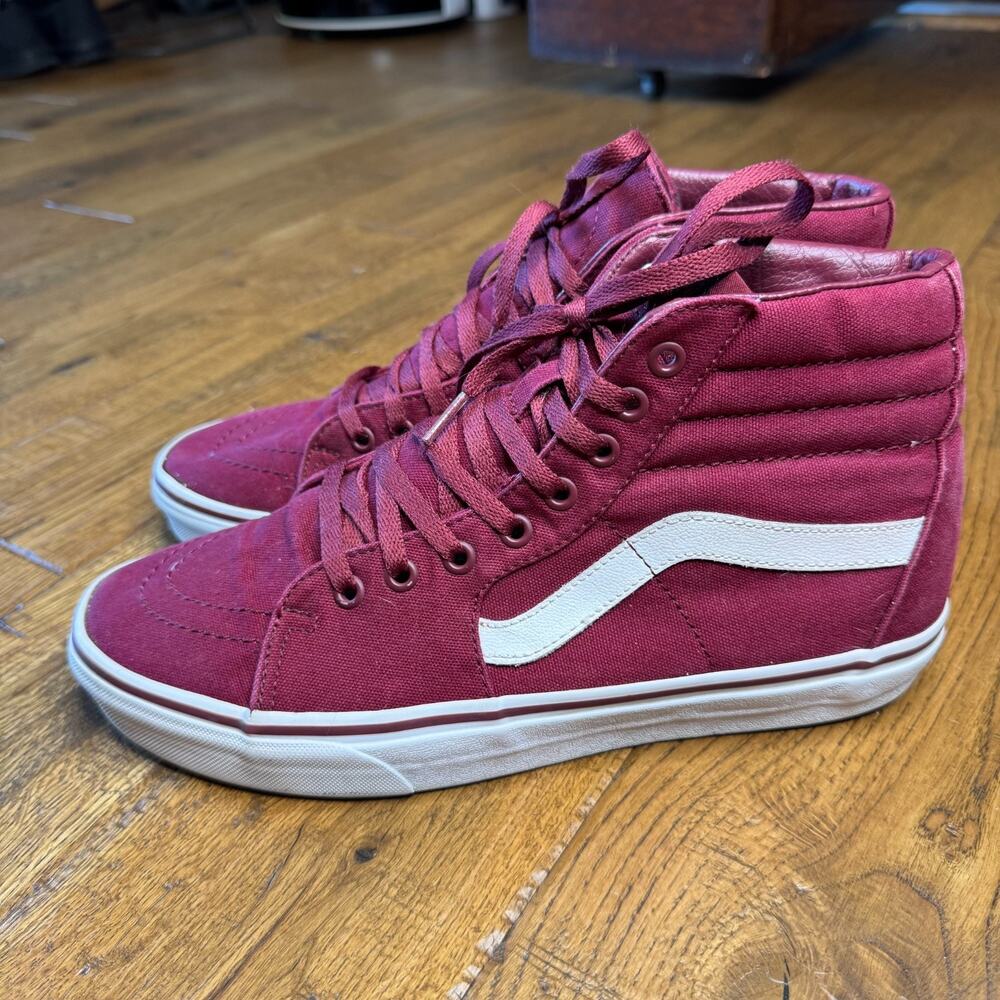 Vans Sk8-Hi High Top Sneakers Red Burgundy Skate Shoes Men's Sz 9.5 Womens 11